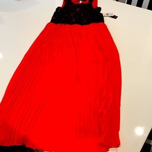 Brand new Kensie red pleated long dress with black lace top size small